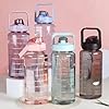 Motivational Water Bottle Set with Time Markers, 2 Litre, Pack of 3 different Sizes, Leakproof Design with Removable Straw, Mint Green
