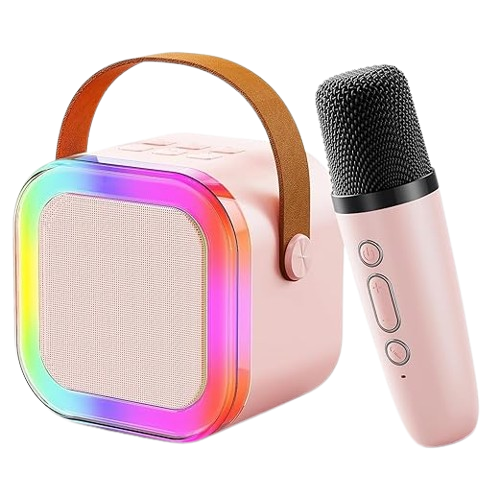 Rechargeable Karaoke Mic with Speaker for Singing | Wireless Mini Portable Bluetooth Speaker with Microphone & LED Lights | Cute Birthday Gift for Kids Musical Toys for Boys, Girls and Adults