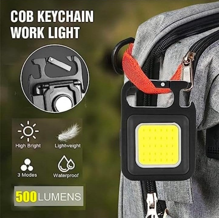 COB LED Work Light, 500 Lumens, Type-C Charging, Magnetic Base, 3 Modes, Waterproof, Rechargeable Keychain Torch