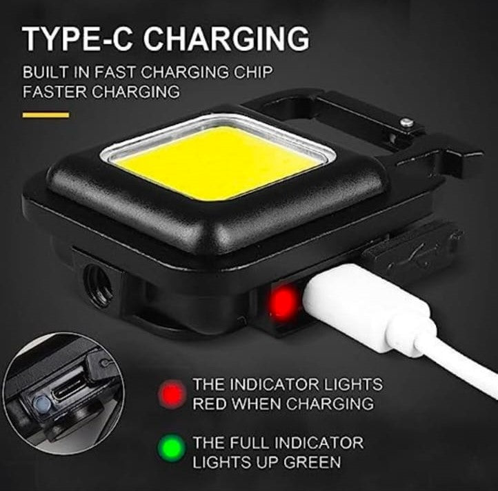 COB LED Work Light, 500 Lumens, Type-C Charging, Magnetic Base, 3 Modes, Waterproof, Rechargeable Keychain Torch