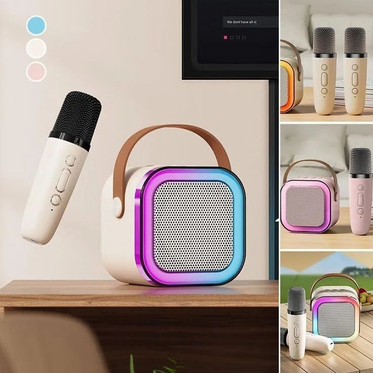 Rechargeable Karaoke Mic with Speaker for Singing | Wireless Mini Portable Bluetooth Speaker with Microphone & LED Lights | Cute Birthday Gift for Kids Musical Toys for Boys, Girls and Adults