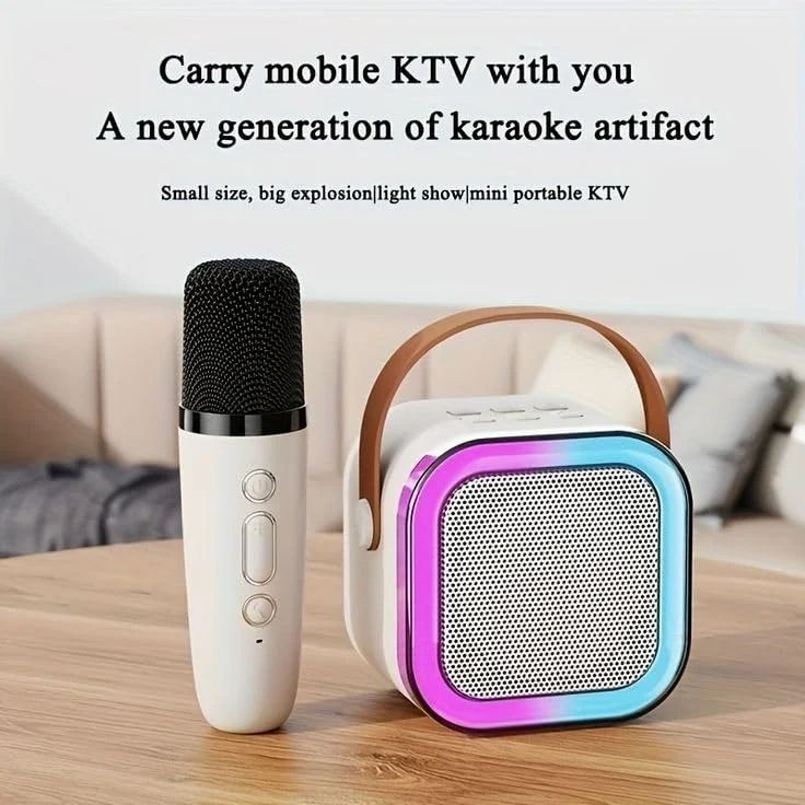 Rechargeable Karaoke Mic with Speaker for Singing | Wireless Mini Portable Bluetooth Speaker with Microphone & LED Lights | Cute Birthday Gift for Kids Musical Toys for Boys, Girls and Adults