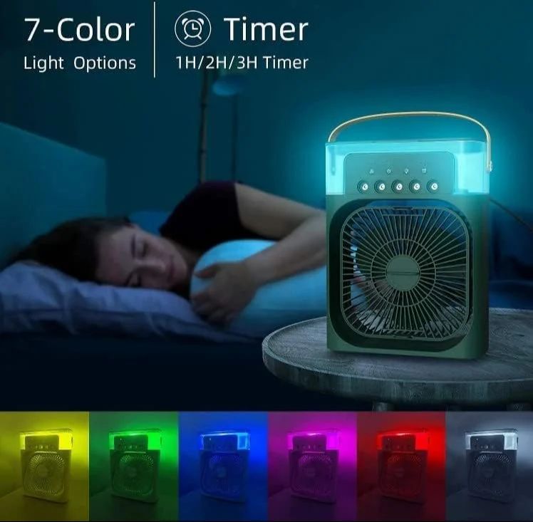 Portable Misting Fan with 600ml Tank, 5 Spray Modes, 7-Colour LED Light, Timer Function, Ultra-Quiet Operation
