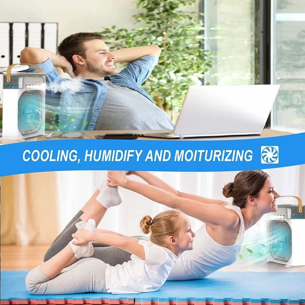 Portable Misting Fan with 600ml Tank, 5 Spray Modes, 7-Colour LED Light, Timer Function, Ultra-Quiet Operation