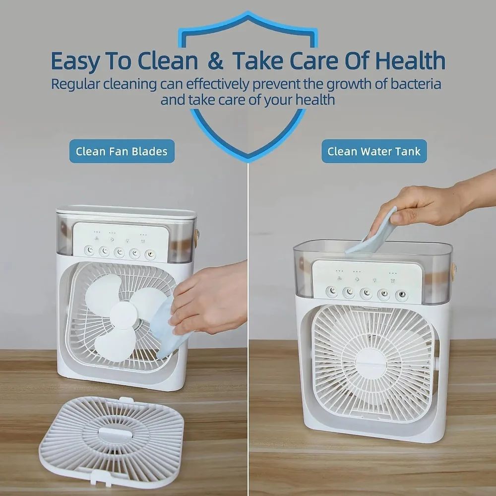 Portable Misting Fan with 600ml Tank, 5 Spray Modes, 7-Colour LED Light, Timer Function, Ultra-Quiet Operation