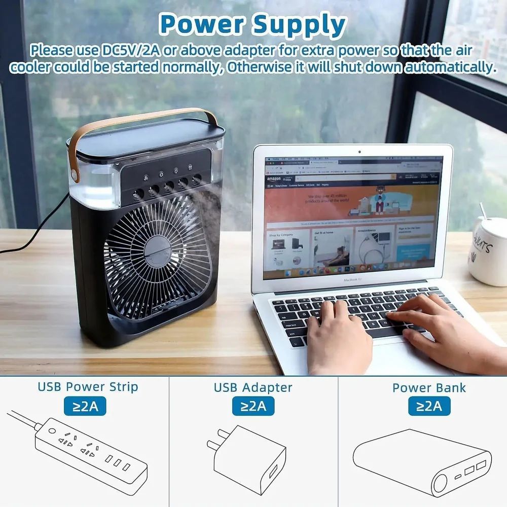 Portable Misting Fan with 600ml Tank, 5 Spray Modes, 7-Colour LED Light, Timer Function, Ultra-Quiet Operation