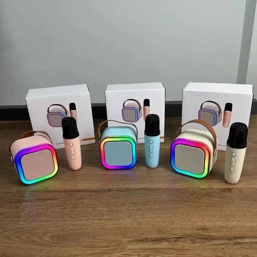 Rechargeable Karaoke Mic with Speaker for Singing | Wireless Mini Portable Bluetooth Speaker with Microphone & LED Lights | Cute Birthday Gift for Kids Musical Toys for Boys, Girls and Adults