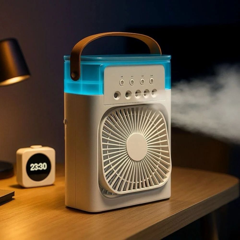 Portable Misting Fan with 600ml Tank, 5 Spray Modes, 7-Colour LED Light, Timer Function, Ultra-Quiet Operation
