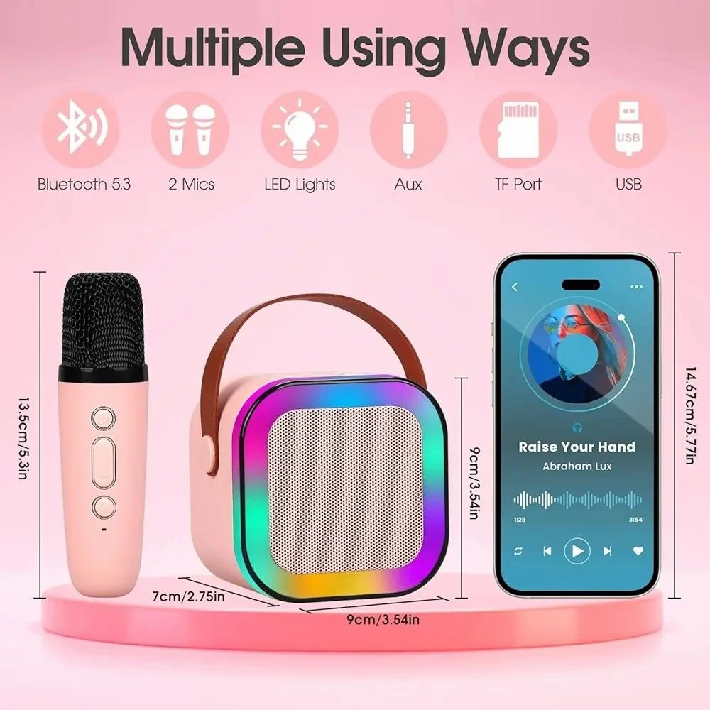 Rechargeable Karaoke Mic with Speaker for Singing | Wireless Mini Portable Bluetooth Speaker with Microphone & LED Lights | Cute Birthday Gift for Kids Musical Toys for Boys, Girls and Adults