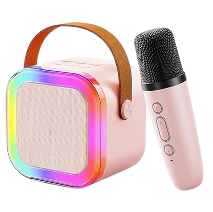 Rechargeable Karaoke Mic with Speaker for Singing | Wireless Mini Portable Bluetooth Speaker with Microphone & LED Lights | Cute Birthday Gift for Kids Musical Toys for Boys, Girls and Adults